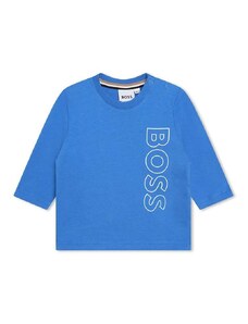 Detské bavlnené tričko s dlhým rukávom BOSS tmavomodrá farba, s potlačou