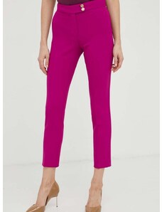 Nohavice Liu Jo dámske, fialová farba, rovné, stredne vysoký pás