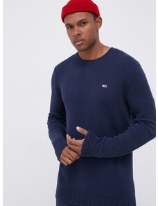Bavlnený sveter Tommy Jeans pánsky, tmavomodrá farba