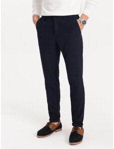 Ombre Clothing Pánske nohavice s elastickým pásom v jemnej kockovanej farbe - tmavomodré V1 OM-PACP-0120