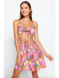Trendyol Collection Súprava sukní s viazanou blúzkou s ovocným vzorom