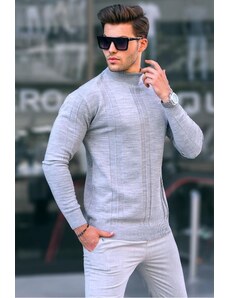 Madmext Gray Turtleneck Patterned Sweater 6825