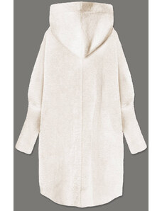 MADE IN ITALY Dlhý vlnený prehoz cez oblečenie typu "alpaka" v smotanovej farbe s kapucňou (908)