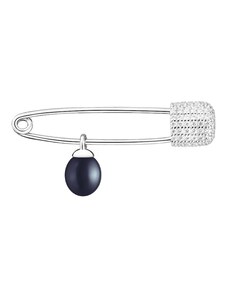 Gaura Pearls Stříbrná brož s černou perlou Spínací špendlík, stříbro 925/1000