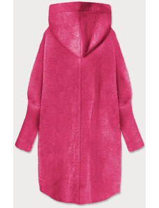 Dlouhý růžový vlněný přehoz přes oblečení typu "alpaka" s kapucí model 17229042 - MADE IN ITALY