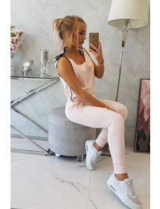 K-Fashion Nohavice/oblek s nápisom selfie powder pink
