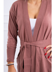 K-Fashion Sveter dlhý sveter viazaný v páse tmavo ružový
