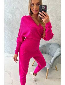 K-Fashion Dvojdielny sveterový set ružový neón