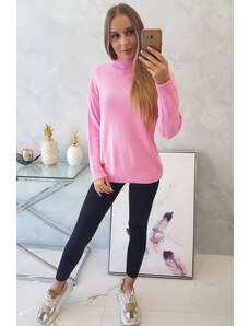 K-Fashion Poloviční svetr s rolákem světle růžový
