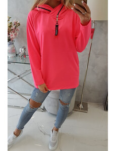 K-Fashion Tunika na zips s kapucňou Oversize pink neón