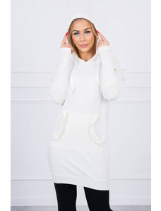 K-Fashion Šaty s ozdobnými volánikmi a kapucňou ecru