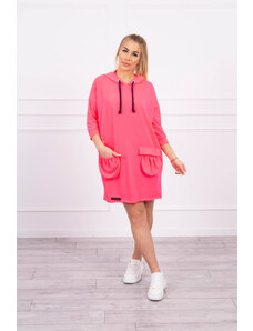 K-Fashion Šaty s kapucňou ružové neónové
