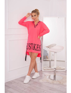 K-Fashion Šaty s kapucňou a potlačou ružové neónové