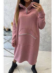 K-Fashion Zateplené šaty s kapucňou tmavo ružové