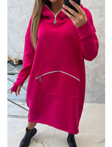 K-Fashion Zateplené šaty s kapucňou fuchsiová