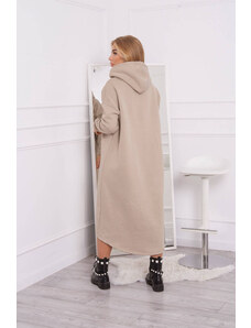 K-Fashion Zateplené šaty s kapucňou béžovej