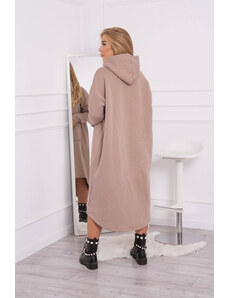 K-Fashion Zateplené šaty s kapucňou tmavo béžové