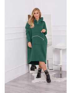 K-Fashion Zateplené šaty s kapucňou tmavo zelené