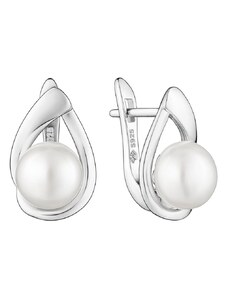Gaura Pearls Stříbrné náušnice s bílou perlou Alescia, stříbro 925/1000