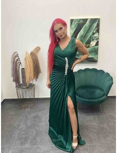 PrestigeShop Dlhé turecké šaty priliehavého strihu so striebornou aplikciou v páse - smaragdovo zelené