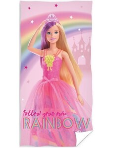 Carbotex Dievčenská plážová osuška Barbie - Follow Your Own Rainbow - 100% bavlna - 70 x 140 cm