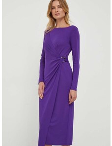 Šaty Lauren Ralph Lauren fialová farba, midi, priliehavá
