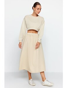 Trendyol Beige A-line Midi Skirt With Woven