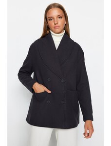 Trendyol antracit oversize široký strih šál s golierom vyrazený kabát