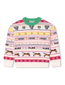 Detský sveter s prímesou vlny Kenzo Kids béžová farba