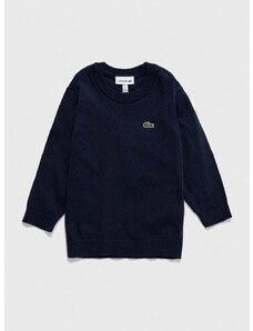 Detský sveter s prímesou vlny Lacoste tmavomodrá farba, tenký