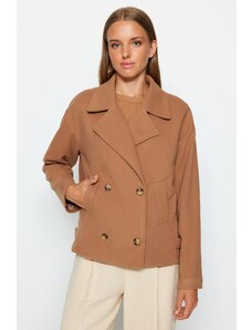 Trendyol hnedý oversize široký strih razený kabát