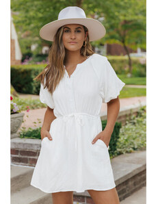 Bavlnené biele šaty s naberaným rukávom a gombičkami LC6115924-1