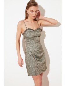 Trendyol Mint Ruffle detail žakárové šaty