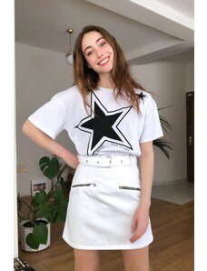 Trendyol White Zipper Detailed Belted Denim Skirt