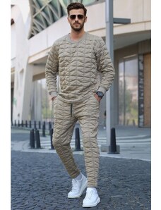 Madmext Beige Quilted Patterned Tracksuit Set 5907