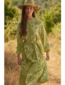 Trendyol Modest Olejovo zelená lemovaná polovičná lemovaná sukňa Tkané šaty so vzorom
