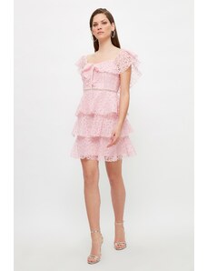 Trendyol ružový golier detailné čipkované šaty