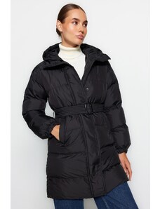 Trendyol Black oversized dlhý nafukovací kabát, vodoodpudivý s páskovou kapucňou