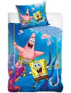 Carbotex Bavlnené posteľné obliečky SpongeBob - motív Na háčiku - 100% bavlna Renforcé - 70 x 90 cm + 140 x 200 cm