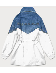 PREMIUM Svetlo modro-biela dámska džínsová denim bunda z rôznych spojených materiálov (PFFS12233)