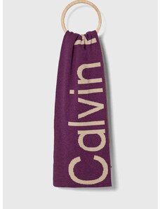 Šál s prímesou vlny Calvin Klein Jeans fialová farba, vzorovaný