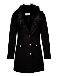 Trendyol Black prémiový kožušinový golier detailný kabát so zlatými gombíkmi