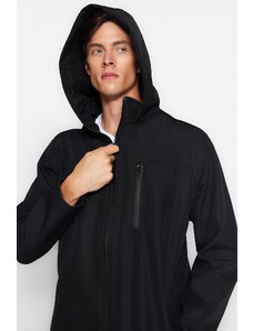 Trendyol čierny pánsky outdoorový softshellový parka kabát regular fit s kapucňou.