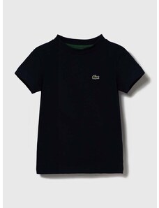 Detské bavlnené tričko Lacoste tmavomodrá farba, jednofarebný