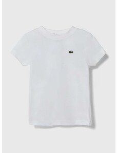 Detské bavlnené tričko Lacoste biela farba, jednofarebný