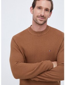Bavlnený sveter Tommy Hilfiger hnedá farba, tenký