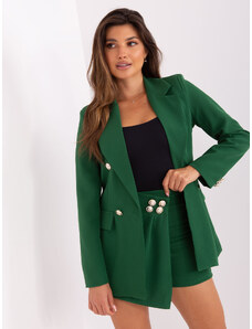 ITALY MODA Tmavo-zelený elegantný dvojdielny set so sakom a šortkami