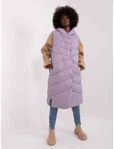 SUBLEVEL Svetlo-fialová prešívaná zateplená dlhá vesta s kapucňou