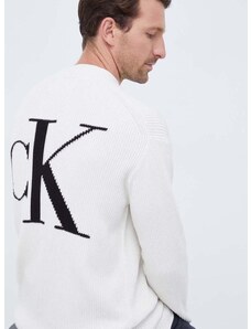 Bavlnený sveter Calvin Klein Jeans béžová farba, tenký