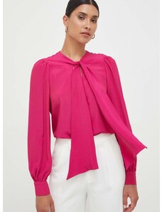 Tričko s prímesou hodvábu Pinko ružová farba, regular, s viazaním vo výstrihu, 102168.8889